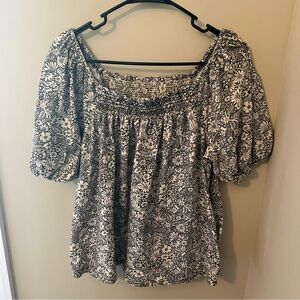 Gorgeous floral dark green off the shoulder peasant top